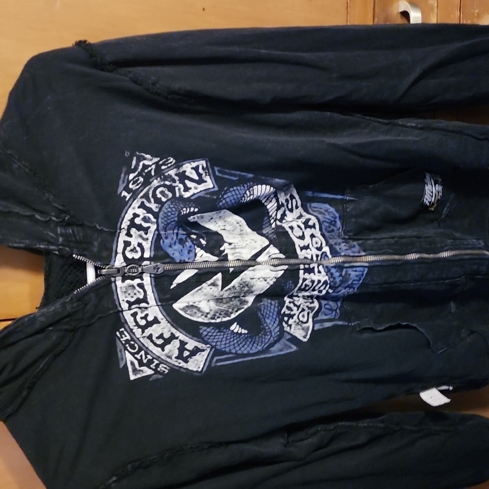 Affliction reversible zip up hoodie medium